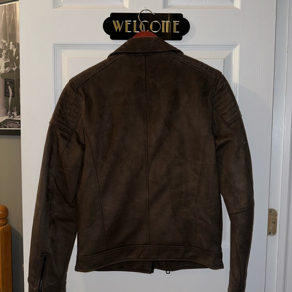 Express Men's Dark Brown Suede Biker Jacket - Picture 3 of 4
